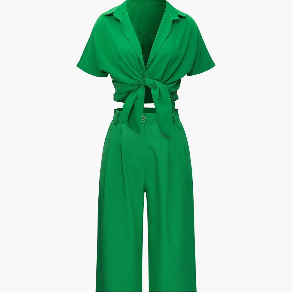 MICAS Rolled Cuff Shirt And Suit Pants Set Green